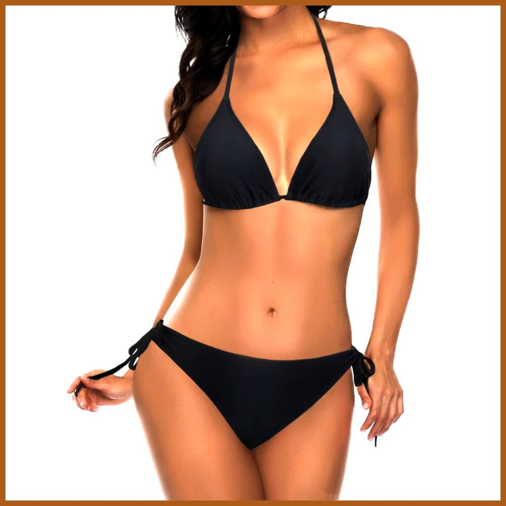Nylon Blend Triangle Bikini Set Halter Adjustable Ties